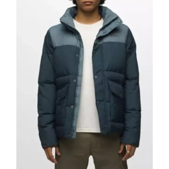 Prana Timber Trail Down Jacket Men's Sz XXL Blue Puffer Hooded‎ Zip $270 NWT - Picture 1 of 8